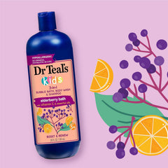 Dr Teal's Kids 3 in 1 Bubble Bath, Body Wash & Shampoo Elderberry & Vitamin C 591ml (Pack of 2)
