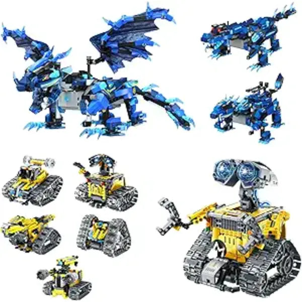 Sillbird Bundle 2 Items Dragon & Robot Building Kit with Remote Control Gifts for Kids Boys Ages 8-13, Coding Christmas STEM Robotic Technic Racer Car Toys for Birthday
