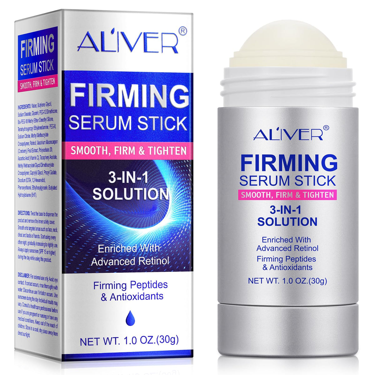 ALIVER Retinol Firming Serum Stick, 3 IN 1 Solution, Anti-aging, Smooth, Firm, and Tighten Skin - 30G