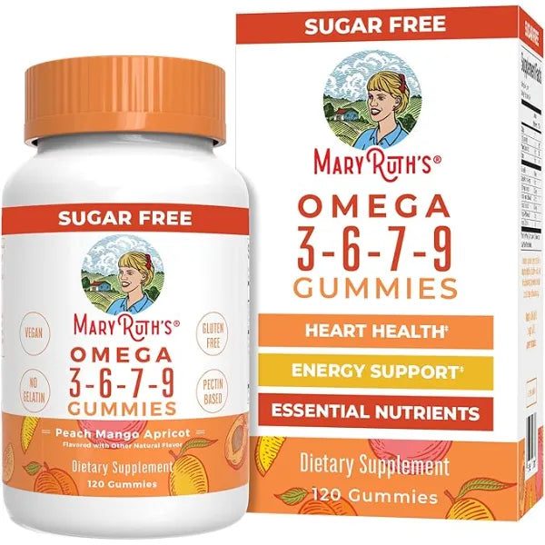 MARYRUTH'S Vegan Omega 3 6 7 9 Gummies, No Fish Taste, Up to 4 Month Supply | Up to 4 Month Supply, With Flaxseed Oil, No Fish Taste, Non-GMO