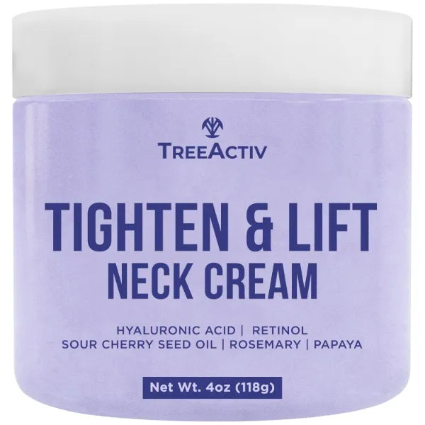 TreeActiv Neck Firming Cream with Hyaluronic Acid, Collagen and Cupuacu Butter Firming Lifting Neck Cream for Wrinkles and Crepe Skin Neck Wrinkle Cream and Moisturizer for Smoother-Looking Skin (4oz)