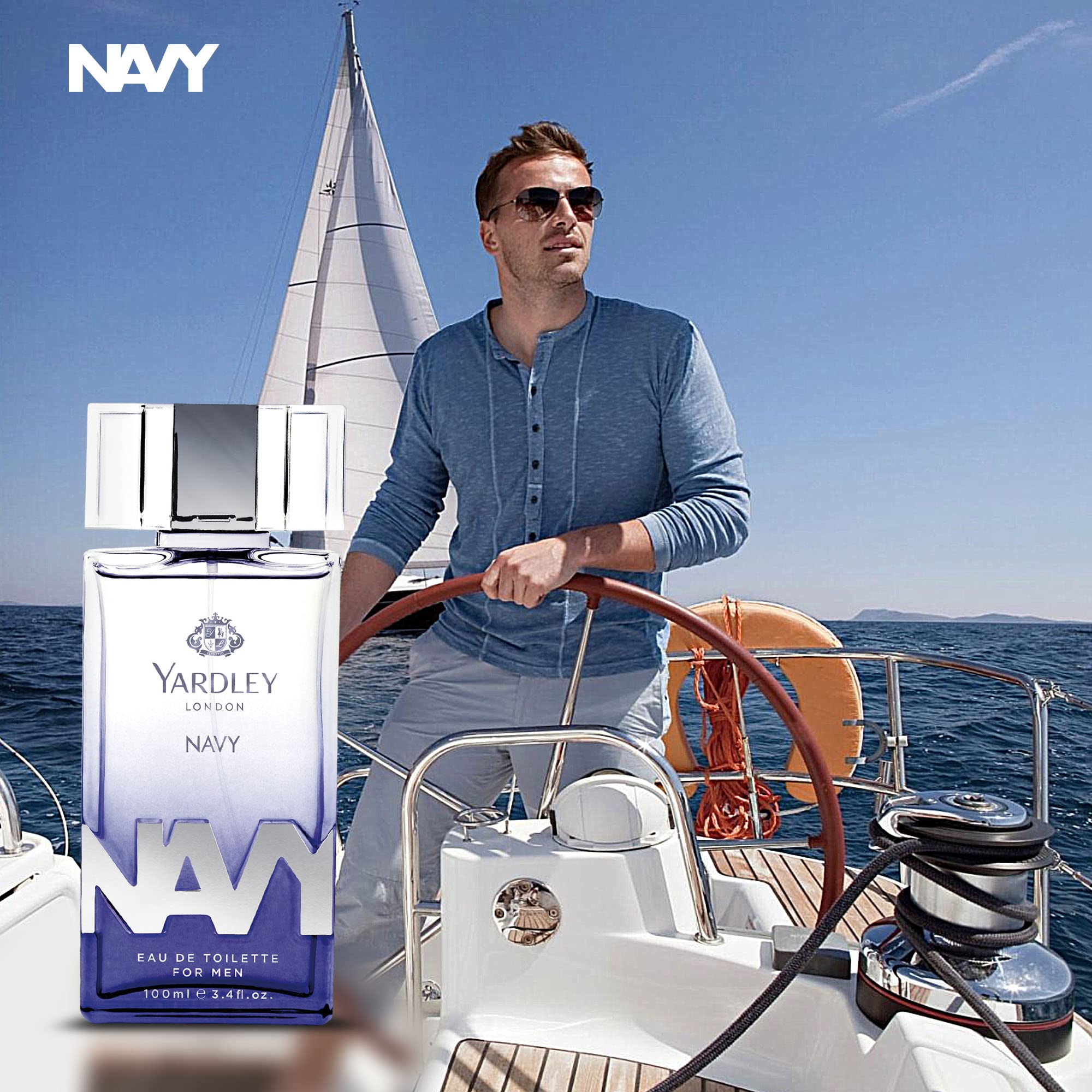 Yardley Navy Eau De Toilette 100ml - Fresh Marine Fragrance, Long-Lasting Scent for All-Day Confidence