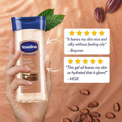 Vaseline Intensive Care Cocoa Radiant Vitalizing Body Oil With 100% Pure Cocoa Butter & Replenishing Oils For Long-Lasting Radiant Glow| Non-Greasy Body Gel Oil for Healthy & Glowing Skin - 200 ml