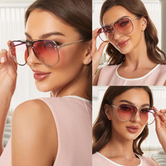 VIVIENFANG Premium Rimless Oversized Aviator Sunglasses for Women, Polarized PC Lens UV Protection Womens Shade VF2203