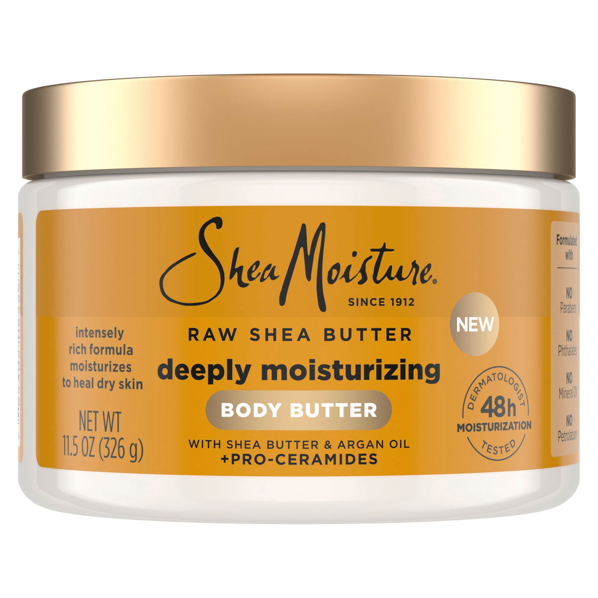 Shea Moisture Deeply Hydrating Body Butter with Raw Shea Butter, Argan Oil & Pro-Ceramides, Rich Hydration & Healing for Dry Skin, 48 Hour Hydration, 11 oz