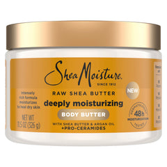Shea Moisture Deeply Hydrating Body Butter with Raw Shea Butter, Argan Oil & Pro-Ceramides, Rich Hydration & Healing for Dry Skin, 48 Hour Hydration, 11 oz