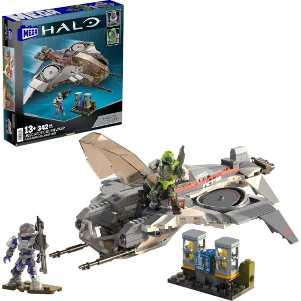 MEGA Halo Action Figure Building Toy, UNSC Arctic Burn Wasp with 342 Pieces and 2 Poseable Figures, for Collectors