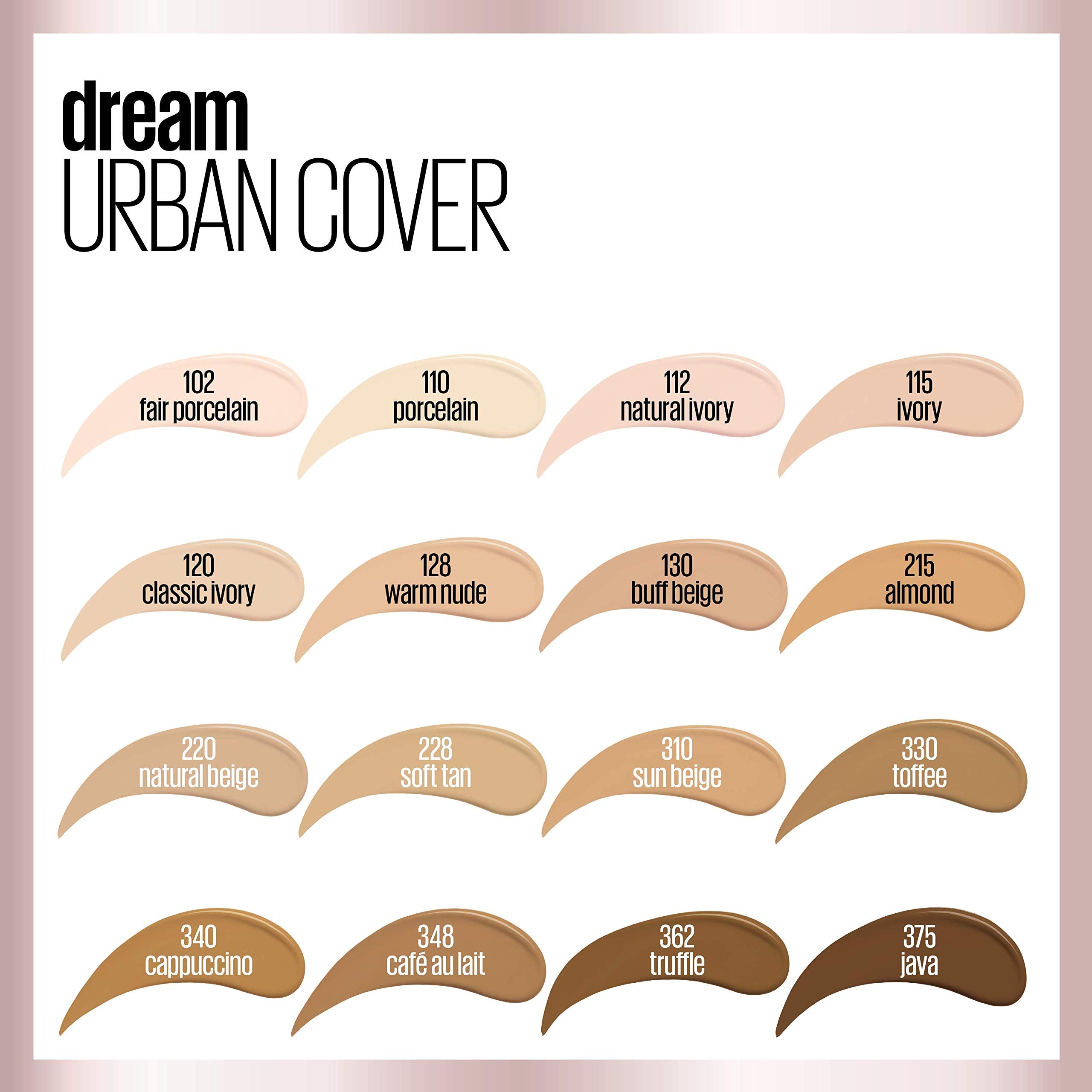 Maybelline Dream Urban Cover Flawless Coverage Foundation Makeup, SPF 50, Cafe Au Lait