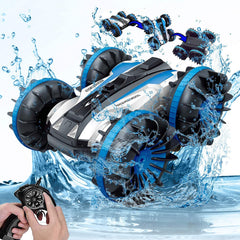 Flgoceys Remote Control Boat 1:18 Biger,Amphibious RC Car Truck Amphibious 4WD Boat Offroad Waterproof Stunt Vehicle Pool Beach Toys with Rotate 360 Electric Car
