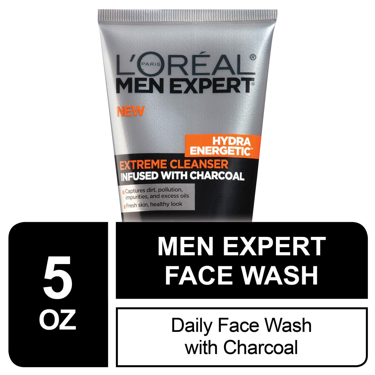 L’Oréal Paris Skincare Men Expert Hydra Energetic Facial Cleanser with Charcoal for Daily Face Washing, 5 fl. oz.