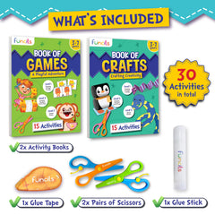 Funcils Toddler Scissor Skills - Art Supplies & Crafts Kit for Kids, Safety Scissors, Fine Motor Toys, Stocking Stuffers, for Boys & Girls Ages 3, 4, 5, 6, 7 Year Old, Activity Books