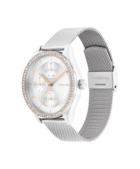 CALVIN KLEIN WOMEN'S SILVER WHITE DIAL STAINLESS STEEL BRACELET WATCH - 25100010
