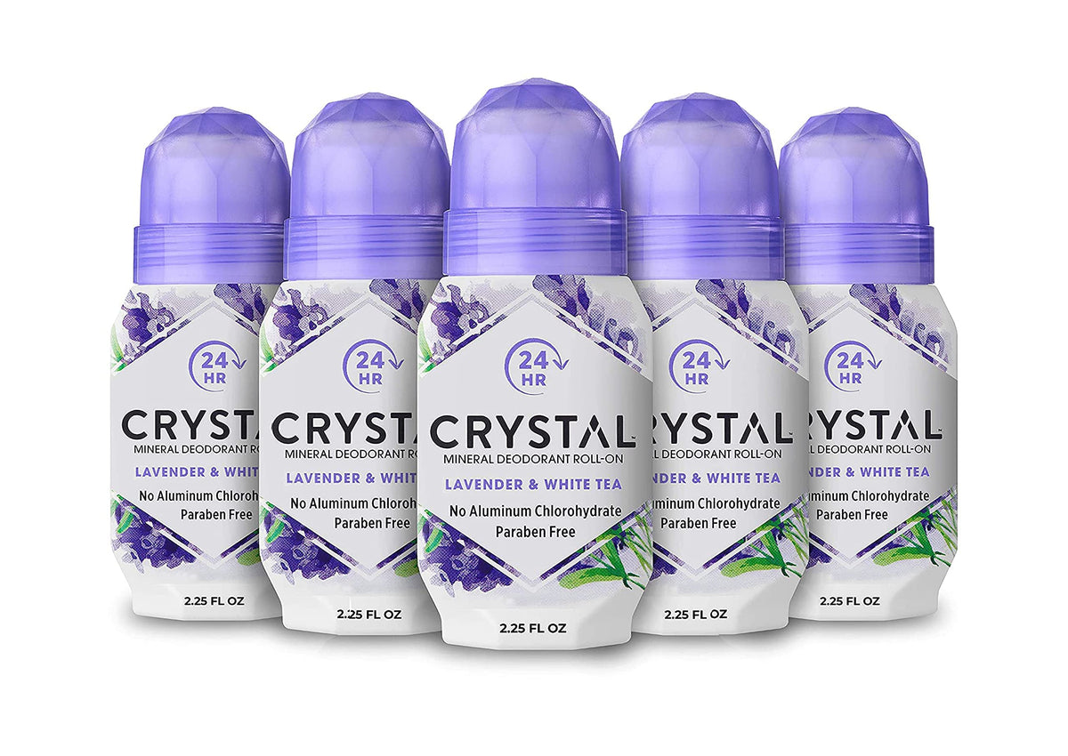 Crystal Essence Mineral Deodorant Roll-On, Lavender & White Tea 2.25 oz (Pack of 5)