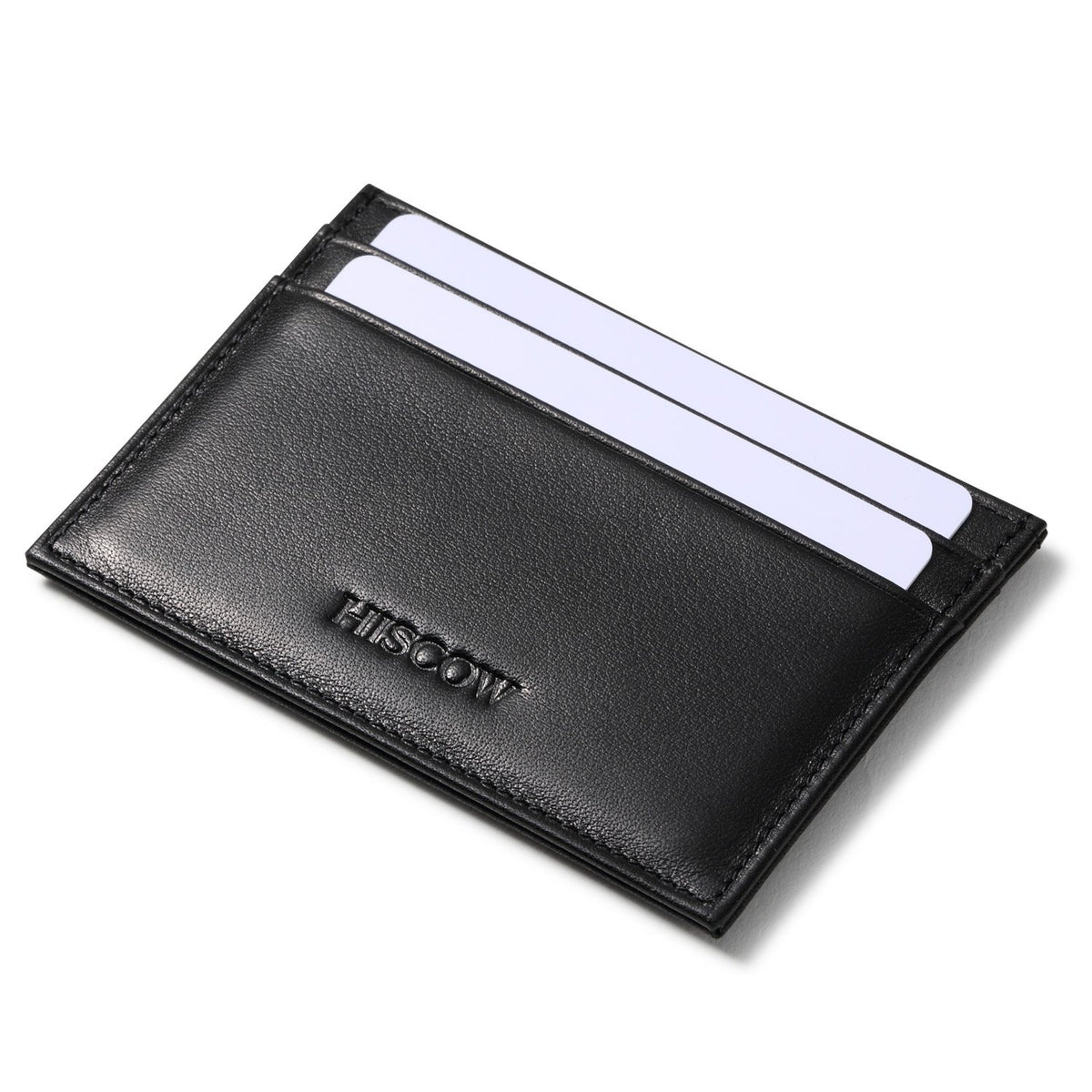 HISCOW Leather Slim Card Holder, Tiny Small Credit Card Wallet ID Case for Men & Women (Black)