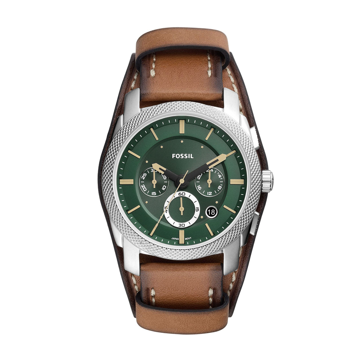 Fossil FS5962 Machine Chronograph Tan Eco Leather Watch for Men, Silver, 22 mm Size, Brown/Sliver