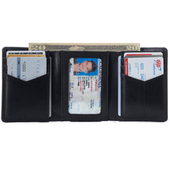 Alpine Swiss Men's Leon Trifold Wallet RFID Safe York Collection - Glossy Nappa Black