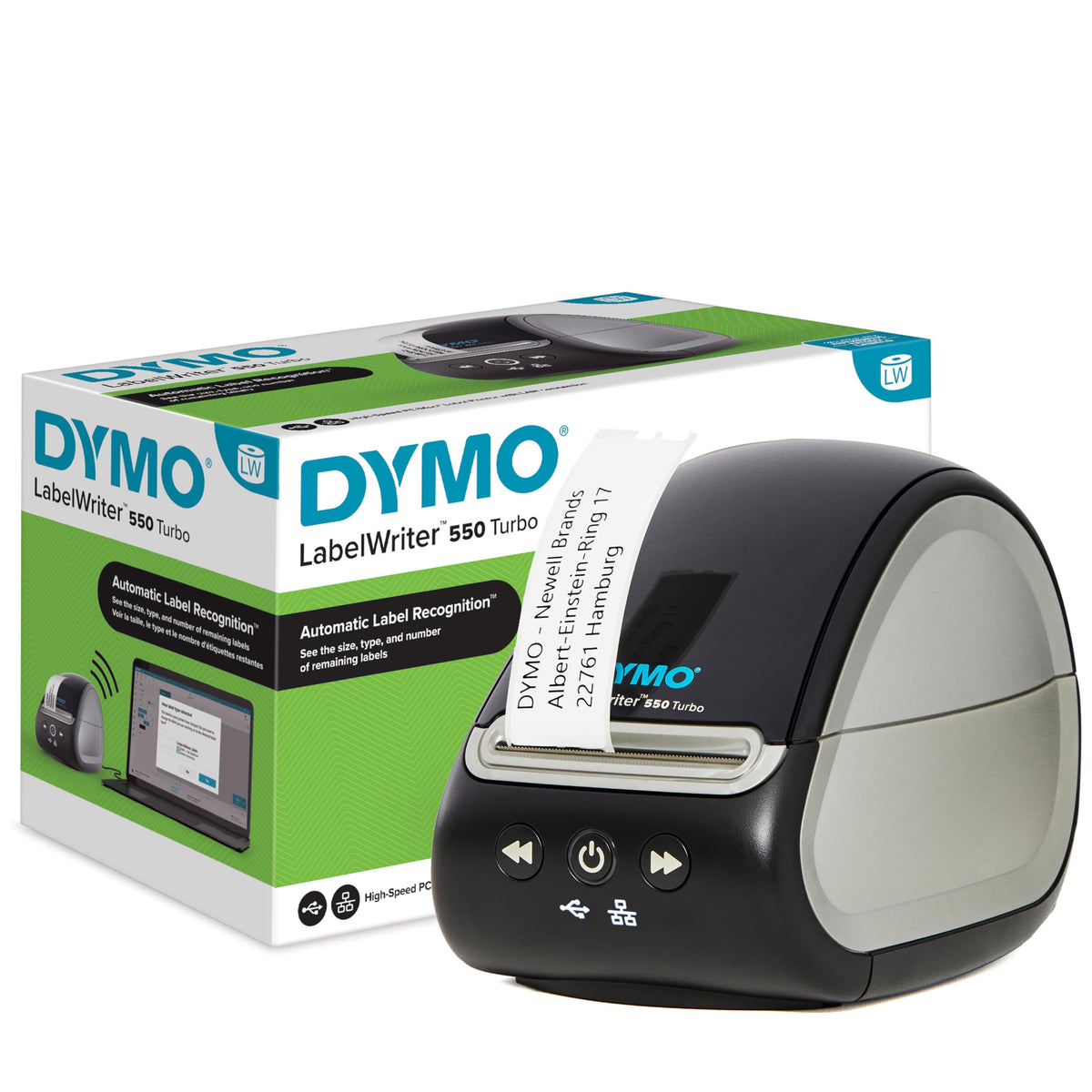 DYMO LabelWriter 550 Turbo Label Printer Label Maker with High Speed Direct Thermal Printing | Automatic Label Recognition | Prints Shipping Labels & More with USB/LAN Connectivity UK 3 Pin Plug