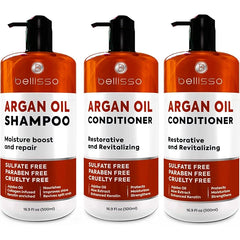BELLISSO Moroccan Argan Oil Shampoo and Conditioner Set and Argan Oil Conditioner