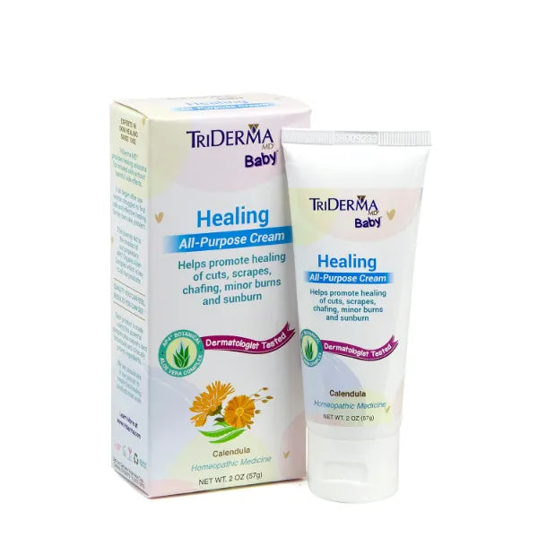 TriDerma Baby All Purpose Healing Cream, FSA Eligible for Chafing, Scrapes, Rashes, Dry Skin, Works like a Non-Greasy Healing Ointment with Calendula and AP4 Aloe Vera, 2 oz