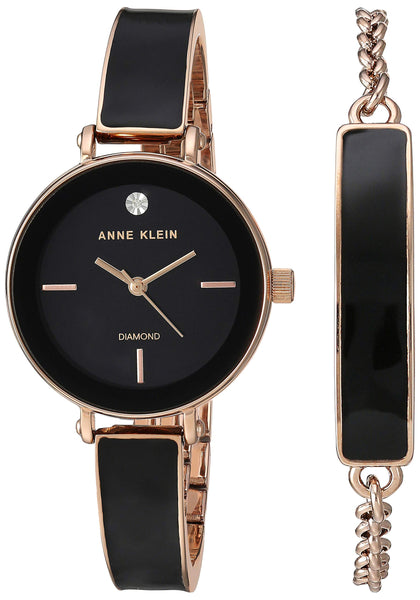 Anne Klein Women's Genuine Diamond Dial Bangle Watch with Bracelet Set, AK/3620