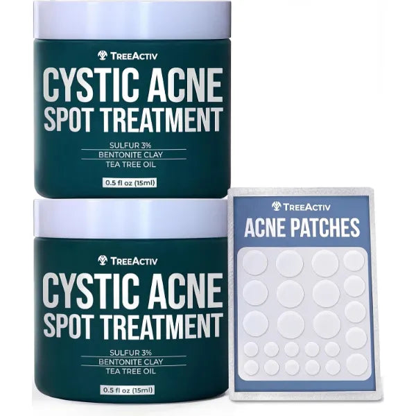 TreeActiv Cystic Acne Spot Treatment, Hormonal & Overnight Sulfur Cystic Treatment For Face, Men, and Women, 0.5 fl oz (2-Pack), 240+ Uses