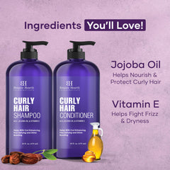 Botanic Hearth Curly Hair Shampoo and Conditioner Set For Curly Hair | Detangle, Define & Enhance Curls | With Jojoba oil & Vitamin E | Sulphate Free | 16 fl oz x 2