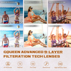 GQUEEN Classic Horn Rimmed Semi Rimless Polarized Sunglasses for Men Women GQO6