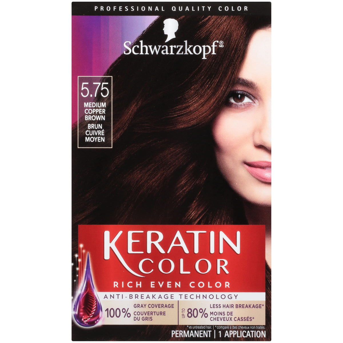 Schwarzkopf Keratin Color Permanent Hair Dye Cream 5.75 Medium Copper Brown, 5.75 Medium Copper Brown, 1 Count