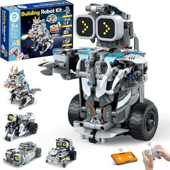 Sillbird Building Robot Dinosaur Kit with Remote Control Stem Gifts for Boys Age 8-12, Build Coding Robotic Toys for Kids Birthday, 5 in 1 Buildable Set with 707 Pieces