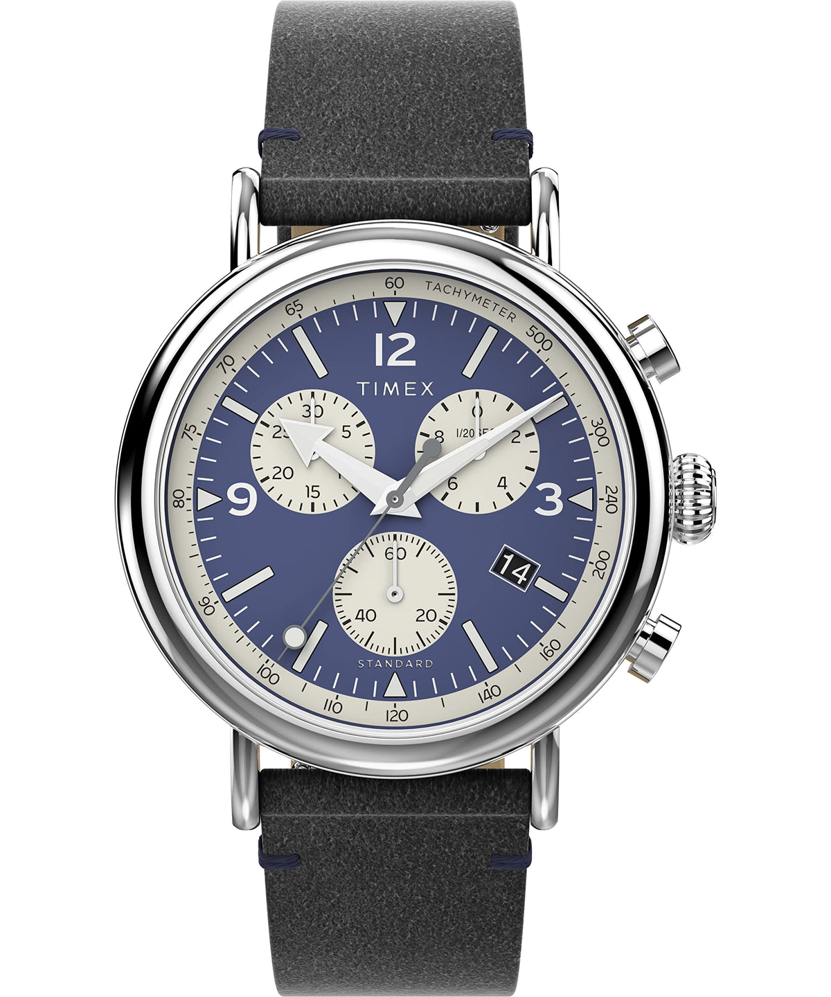 Timex Waterbury Standard Men's Chronograph Watch with Leather Strap - blue