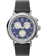 Timex Waterbury Standard Men's Chronograph Watch with Leather Strap - blue