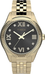 Timex Women's Waterbury Legacy 34mm Watch – Black Dial Gold-Tone Stainless Steel Case & Bracelet with Crystals - Gold-Tone/Black Crystals