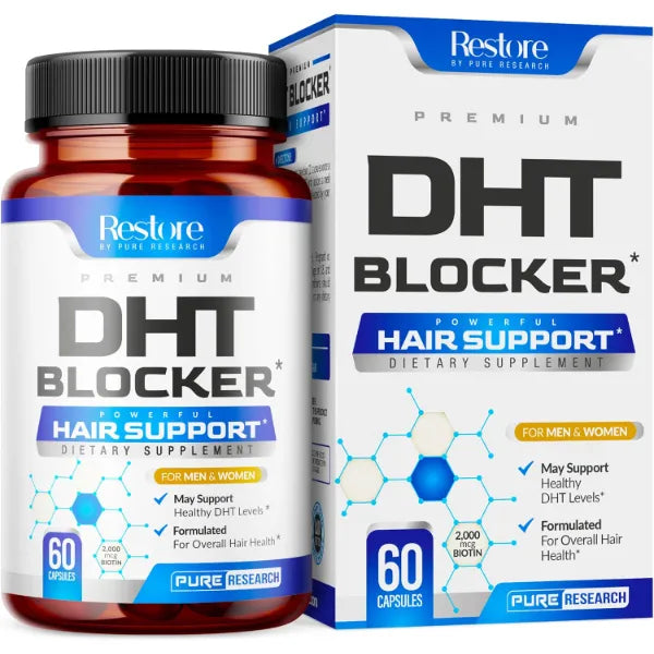 PURE RESEARCH DHT Blocker Hair Growth Support Supplement - Saw Palmetto + Hair Vitamins for Women & Men - Supports Healthy Hair Growth & Thick & Strong-Hair - May Support Healthy DHT Levels - Low Loss Capsules