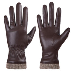 REDESS Winter Leather Gloves for Women, Wool Fleece Lined Warm Gloves, Touchscreen Texting Thick Thermal Snow Driving Gloves - Brown