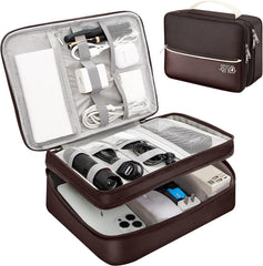 Electronic Organizer Bag, Three Layer Electronic Accessories Bag Organizer, Cable Organizer Bag, Gadgets Organizer Travel Case for Cables Earphone Flash Drive Phone Tablet Charger Mouse etc. (Brown)