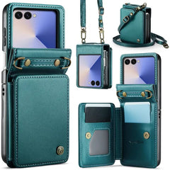 Vinich for Samsung Galaxy Z Flip 7 Wallet Case with Card Holder, Bluegreen RFID Blocking Credit Slots, Kickstand, Shockproof Flip Phone Cover, PU Leather, Double Magnetic Clasp