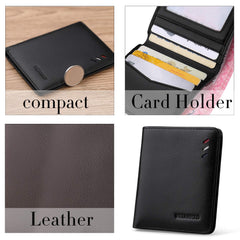 WILLIAMPOLO Men's Wallets Genuine Leather Thin Wallet Men Short Credit Card Holder Small Front Pocket Money Clips Bifold Slim Purse with ID Window - Brown