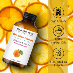 MAJESTIC PURE Brazilian Orange Essential Oil | 100% Pure and Natural | Premium Grade Essential Oils for Hair Care, Home Diffusers, Skin, Aromatherapy, Massage and Humidifiers | 118 ml - Braziian