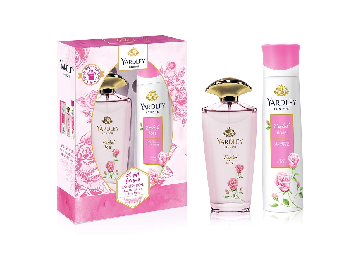Yardley London English Rose Perfumed Gift Set For Women, Eau De Toilette 125 ml + Body Spray 150 ml