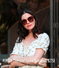 FEISEDY Women Oversized Vintage Polarized Sunglasses Square Cute Trendy Classic Simple Men B2758