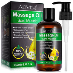 ALIVER Sore Muscle Massage Oil, Natural Therapy Oil with Arnica and Chamomile Relaxing Eases Muscle Soreness Stiffness, Moisturizes Skin Essential Oil - 250ml