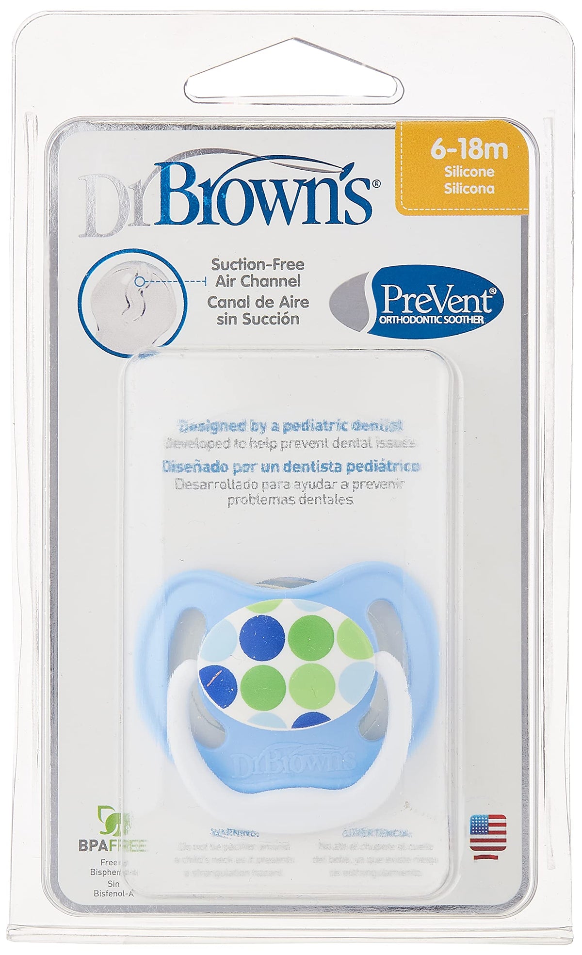 Dr Brown's Natural Flow Dr. Stage 2 Prevent Pacifier, 6-18 Months [Dots Pv21404-Es]
