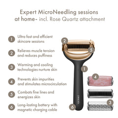 GESKE SmartAppGuided MicroNeedle Face & Body Roller 9 in 1 with Rose Quartz & Cooling Attachment Electric Derma Roller Microneedling Device Needle Roller Beauty Roller for Face and Body