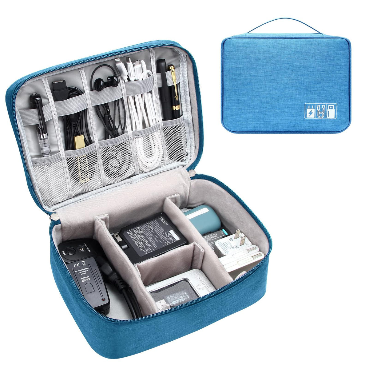 Joyzzz Electronic Accessory Bag, Electronics Organizer, Travel Cable Organizer Bag, Waterproof Portable Digital Storage Bag, Electronic Accessories Case, Cable Charger Organizer Case (Blue)