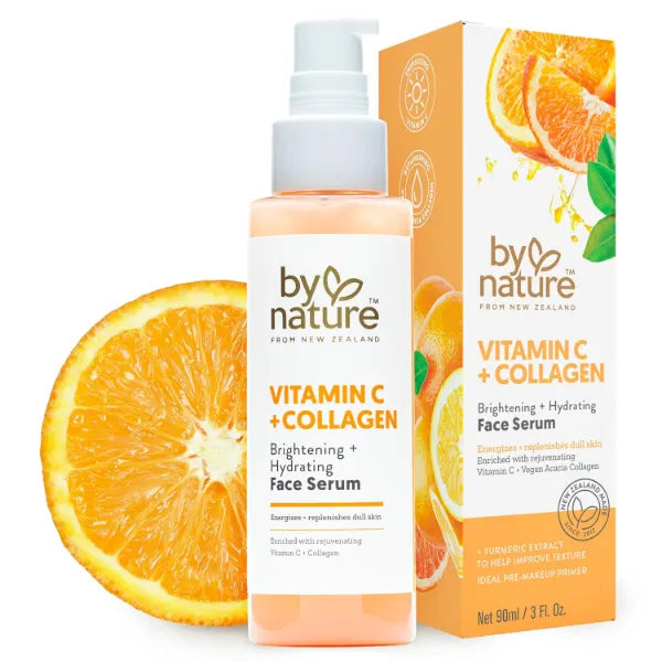 By Nature Vitamin C + Collagen Face Serum - Restore and Energize Tired Skin with Brightening Vitamin C, Plumping Collagen, Plus Texture Enhancing Turmeric - Premium Skin Care Serum for Face - 3fl. oz
