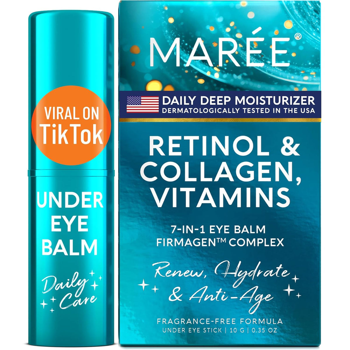 MAREE Under Eye Balm Stick with Retinol & Ceramide Complex - Facial Moisturizer for Dark Circles & Wrinkles - Under Eye Brightener Stick, Anti Wrinkle Hydrating Face Skincare