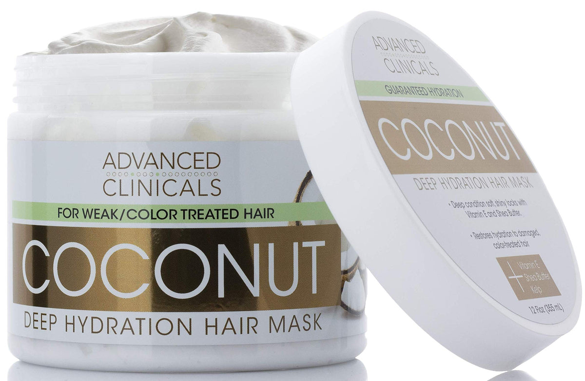 Advanced Clinicals Coconut Oil Deep Conditioning Mask & Deep Conditioner to Strengthen Dry, Over-Treated, Weak Hair & Promote Hair Growth with Shea Butter & Sea Kelp 12 oz
