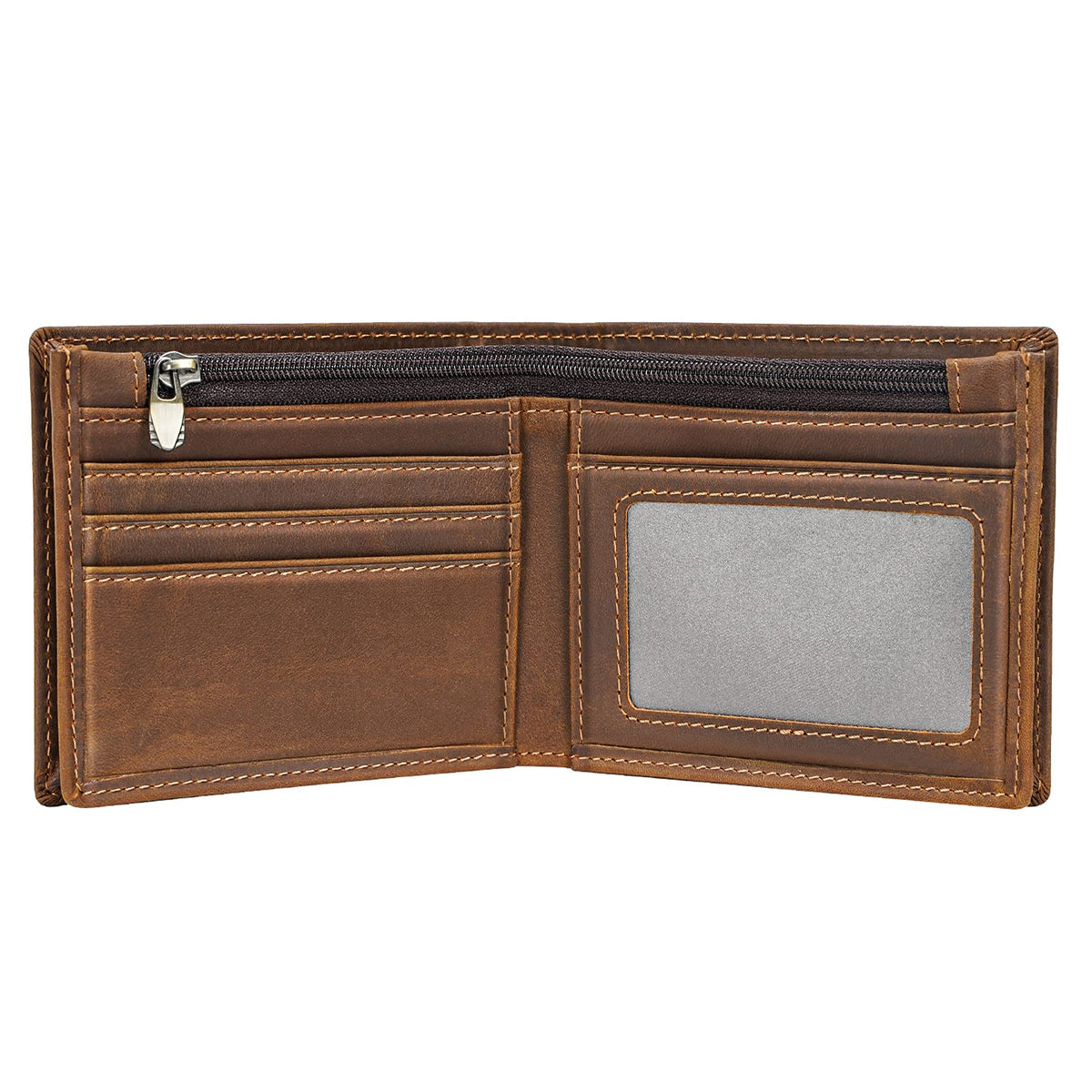 Polare Men's RFID Blocking Cowboy Genuine Natural Crazy Horse Leather Bifold Wallet - Brown