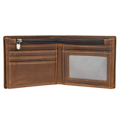 Polare Men's RFID Blocking Cowboy Genuine Natural Crazy Horse Leather Bifold Wallet - Brown