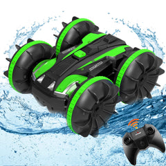 FREE TO FLY Remote Control Car Boat Truck- Amphibious 4WD Stunt Cars 2.4Ghz Rotating 360° Offroad Terrain RC Vehicle Water Land for Kids 8 9 10 11 12 Years Old (Green)